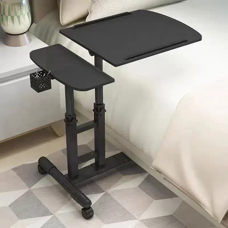 CNCEST Modern 2-Tier Adjustable Height Mobile Bed Side Tables - Rectangle, Universal Wheels Rolling Desk, Multi-Purpose Computer Desk for Tattoo Work, Laptop Use