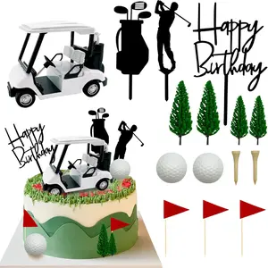 1 Set Golf Cake Decorations Golf Cart Cake Toppers Heading for The Green Cake Topper for Golfers with Cart Flag Golf Ball for Golf Theme Party Supplies Birthday
