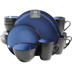 Soho Round Reactive Glaze Stoneware Dinnerware Set, Service for 4 (16pc), Blue, Soho Round.
