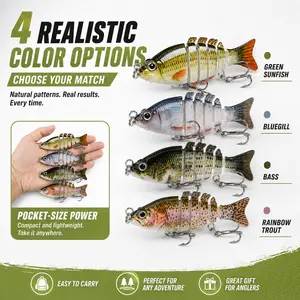 TRONMER 4 Pack Lifelike Multi Jointed Swimbait Fishing Lures, 4 Realistic Fish Patterns Pocket Size Slow Sinking Hard Bait with Treble Hooks for Freshwater Bass Pike