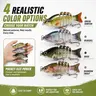 4-Lure Set Value Fishing Lures Kit - Multi-Jointed Hard Plastic Swimbait, Slow Sinking, Realistic Natural Patterns, Weighted Treble Hooks, Multi-Joint Motion, Freshwater Largemouth Bass Fishing Gear for Pike
