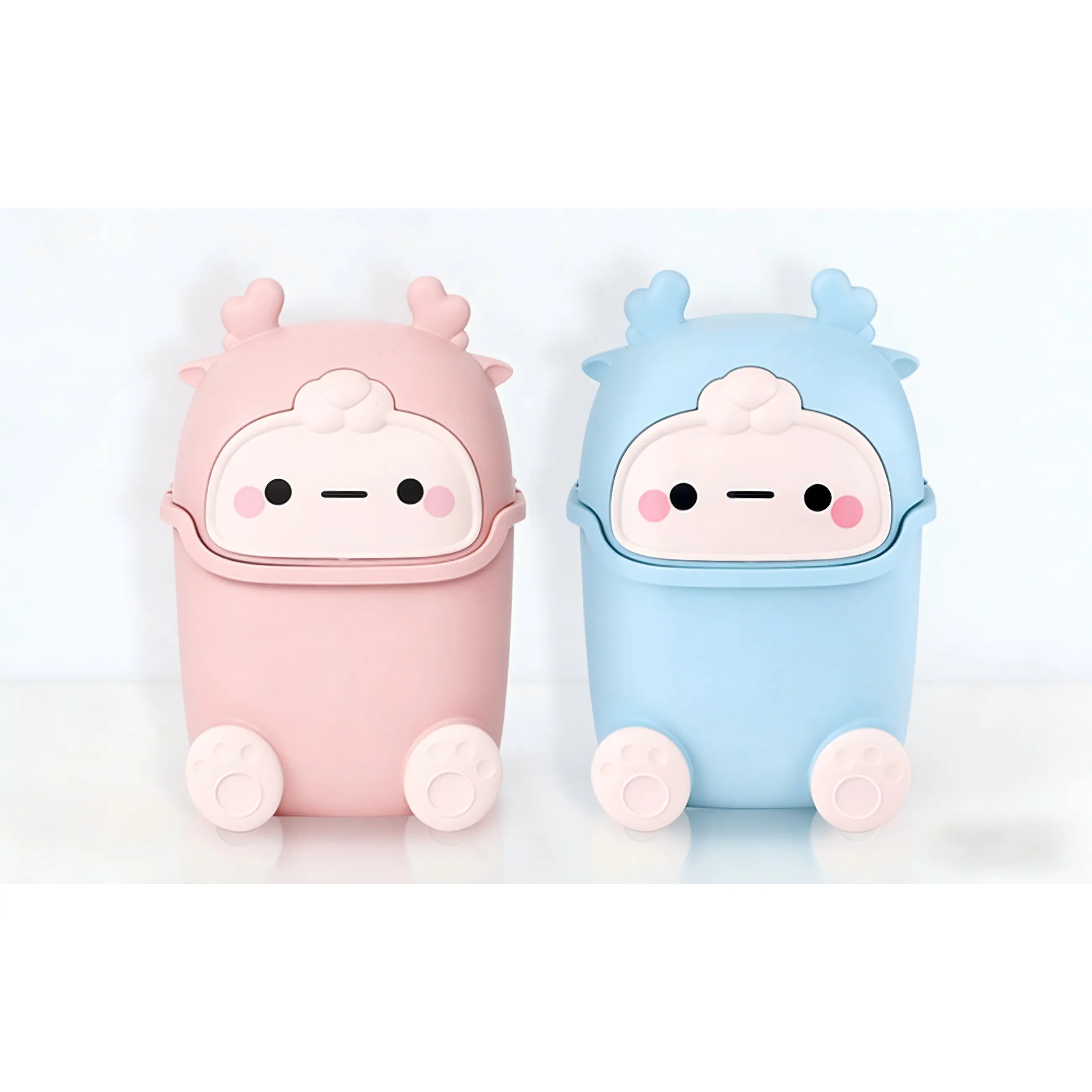 Blush Pink Cartoon Smooth Plastic Mini Flip-Lid Desktop Trash Can Set - Trashcan with Lid, 90 Trash Bags, Decorative Waste Bin for Kitchen, Room (Zhengwanhh09j)