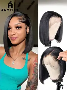 Anytime Wigs 13x4 Lace Frontal Bob Wigs Human Hair 200% Density Straight Wigs Human Hair Ear-to-Ear HD Transparent Lace Frontal Pre Plucked Pre Cut Bleached Wig