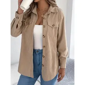 Plus Size Solid Color Long Sleeve Button Front Jacket, Casual Lapel Design, Fall & Winter Fashion, Women's Outerwear