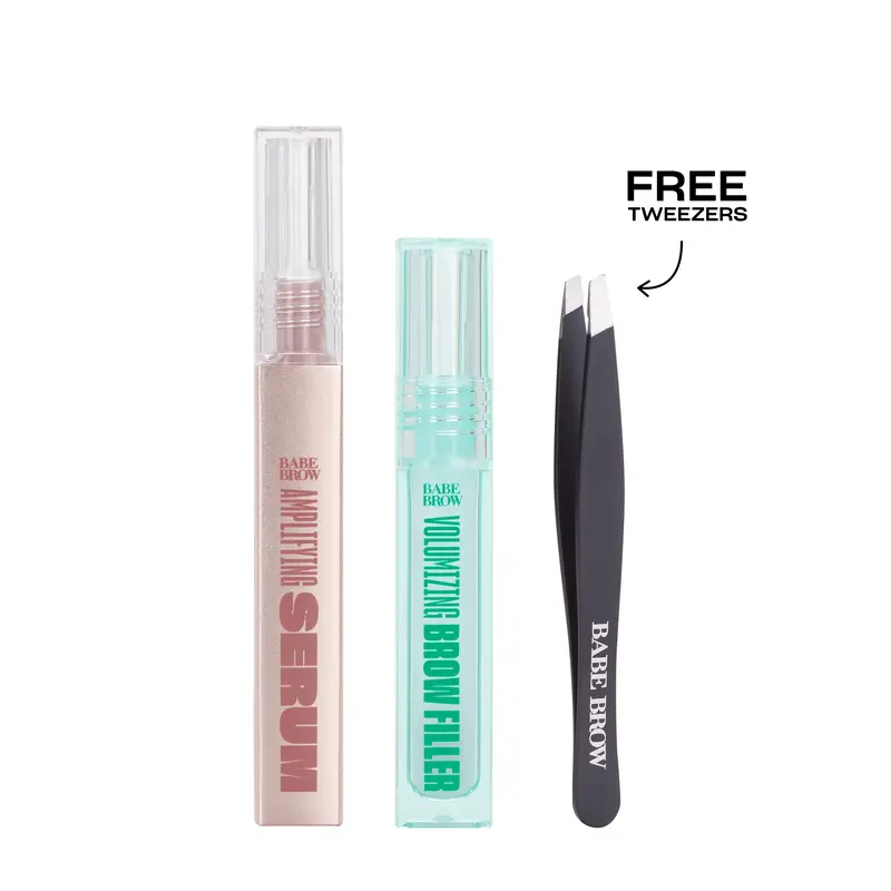 AM/PM Brow Treatment Set, includes Amplifying Brow Serum and Volumizing Brow Filler, Promotes Fuller and Thicker-Looking Brows - Brow Serum with Castor Oil, Biotin, Repairing Amino Acids