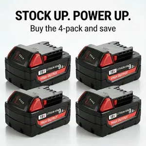 4-Pack 18V 9.0Ah Lithium Battery For Milwaukee M18, Compatible with 48-11-1850 48-11-1820 Cordless Tools