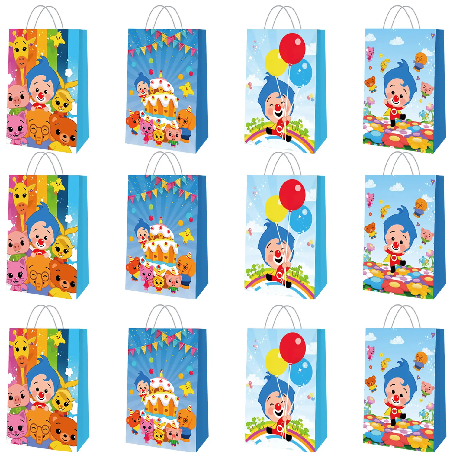 Cartoon Plim Clown Paper Gift Bags Birthday Party Kraft Paper Candy Bag Handbag Gift Bag for Kids Boys Girls Supplies Decoration