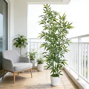 1Pcs 160-215cm Artificial Bamboo Plant with Plastic Pot, Realistic Leaves, Fake Plant Decoration, Perfect for Living Room, Garden, Balcony, Wedding, Christmas