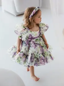 Baby girl purple floral dress suitable for birthday party baptism and anniversary elegant pastoral style dress, Baby Clothes Girl, Floral Print Dress, Floral Printed Dress