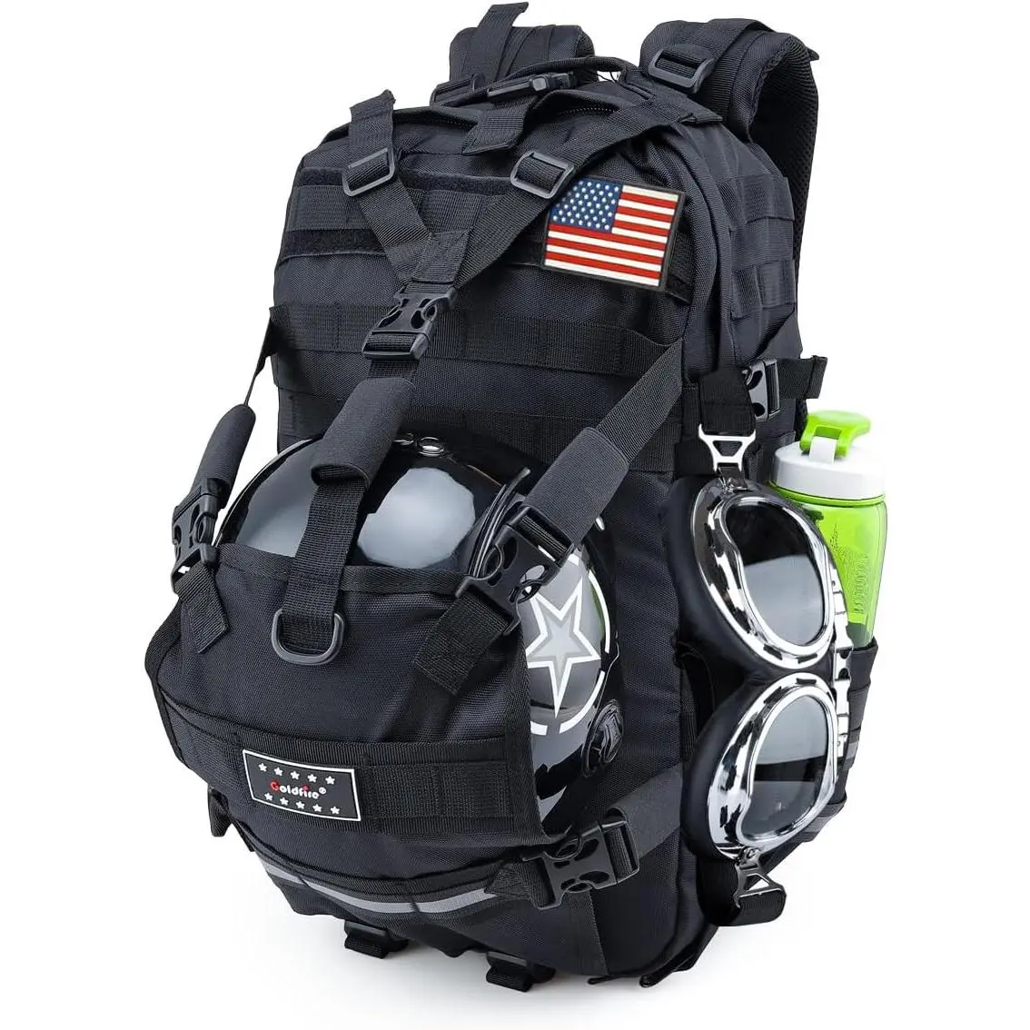 Men's Motorcycle Backpack - Waterproof Abrasion-Resistant Cloth, Large-Capacity, Mesh Design, Universal Fit, Full Face/Half/Dual Sport Helmet Carrier, Reflective Strips, Adjustable Shoulder Straps, Comfortable on the Back, Travel Gear Accessory