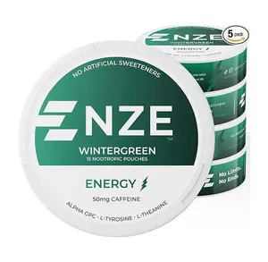 NZE Caffeine Nootropic Pouches (Wintergreen) - Energy Pouches with 50mg Caffeine, Alpha GPC, L-Tyrosine & L-Theanine with No Sugar or Artificial Sweeteners - 15 Pouches Per Can - 5 Pack