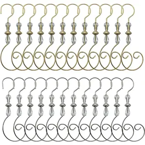 Christmas Ornament Hooks Iron Hook with Acrylic Jewelry Hanger Decoration for Christmas Tree Home Decoration (24 Pieces) (Style B)