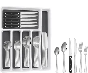 48pcs  Silverware Set With Organizer With Steak Knives Service For 8, Christmas Stainless Steel Flatware Set, Mirror Polished Kitchen Accessories, Home Kitchen Party Eating Tableware Set, Include Fork Knife Spoon Set, Dishwasher Safe