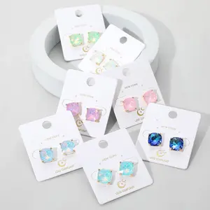 Cushion Square Stone Stud Evening Earrings