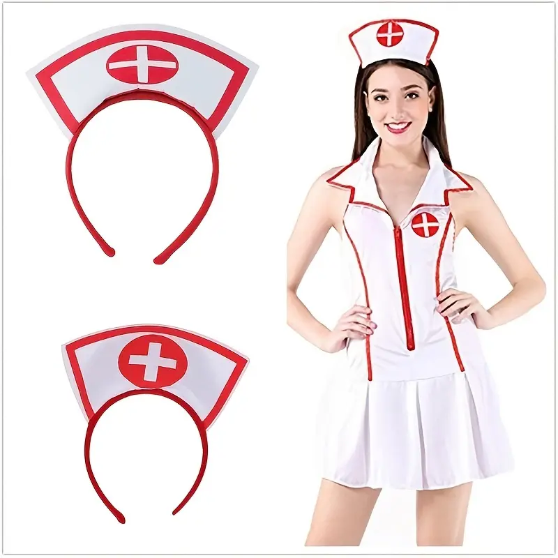 Funky Bloody Nurse Headband - Plastic Red Cross Costume Accessory for Halloween Party, Cosplay Props