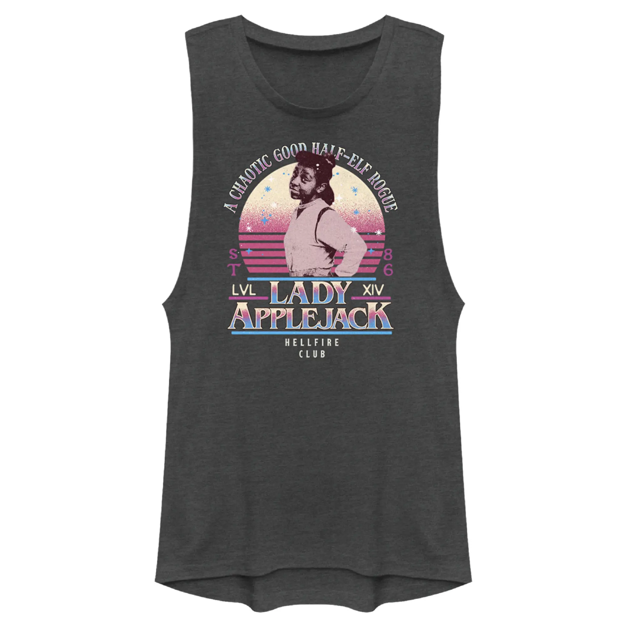 Juniors Womens Stranger Things Half-Elf Rogue Erica Festival Muscle Tee