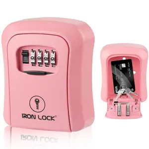 Iron Lock Wall Mount Key Lock Box Medium, Combination, Outdoor (Pink)