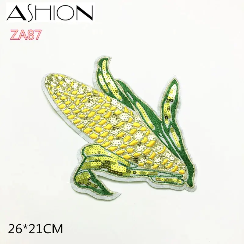 Large Corn Beaded Applique, Vibrant Sew-On Embellishment for Customizing Clothes, DIY Jackets and Bags, Knitted Sew-On Fashion Accessory, 26X21cm, Sew-On Type