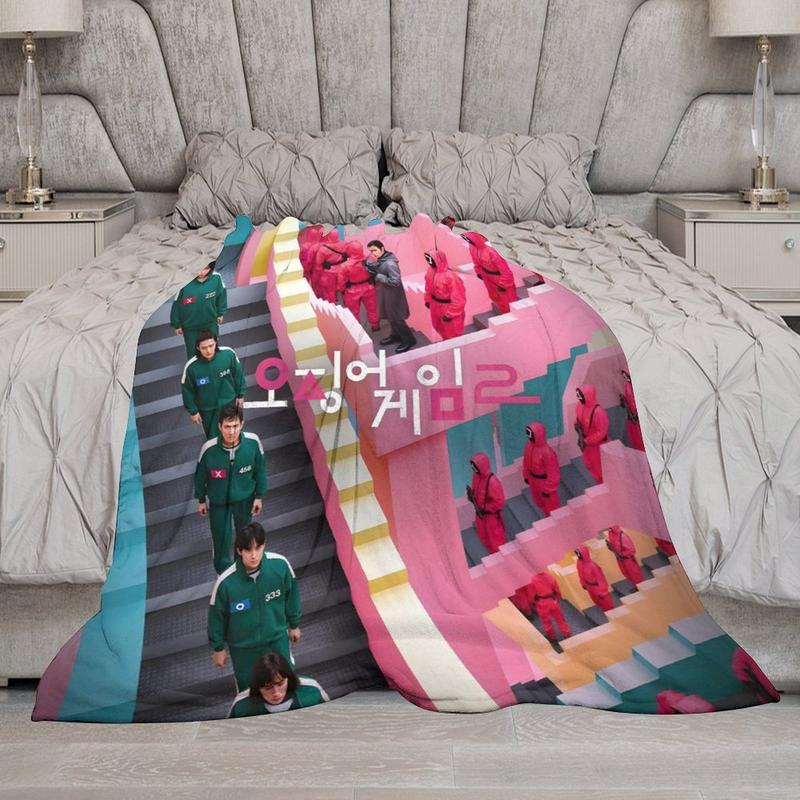 Cartoon Anime Squid Game Throw Blanket  Super Soft Fuzzy Cozy Warm Blanket Plush Fluffy Furry Blankets