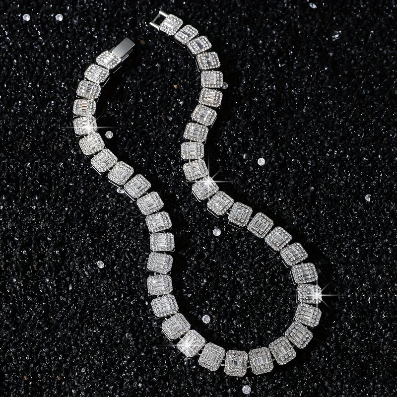Unisex Hip Hop 12mm 16" 18" 20" Iced Baguette Cubic Zirconia Choker Chain Necklace Jewelry Men Women