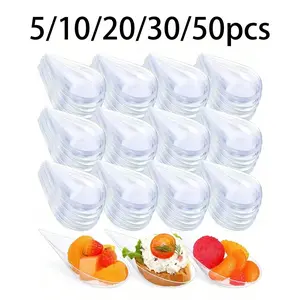 5/10/20/30/50pcs Tear Drop Appetizer Plates, Reusable Trays, Small Dessert Cups, Durable Asian Spoons Set, Kitchen Essentials