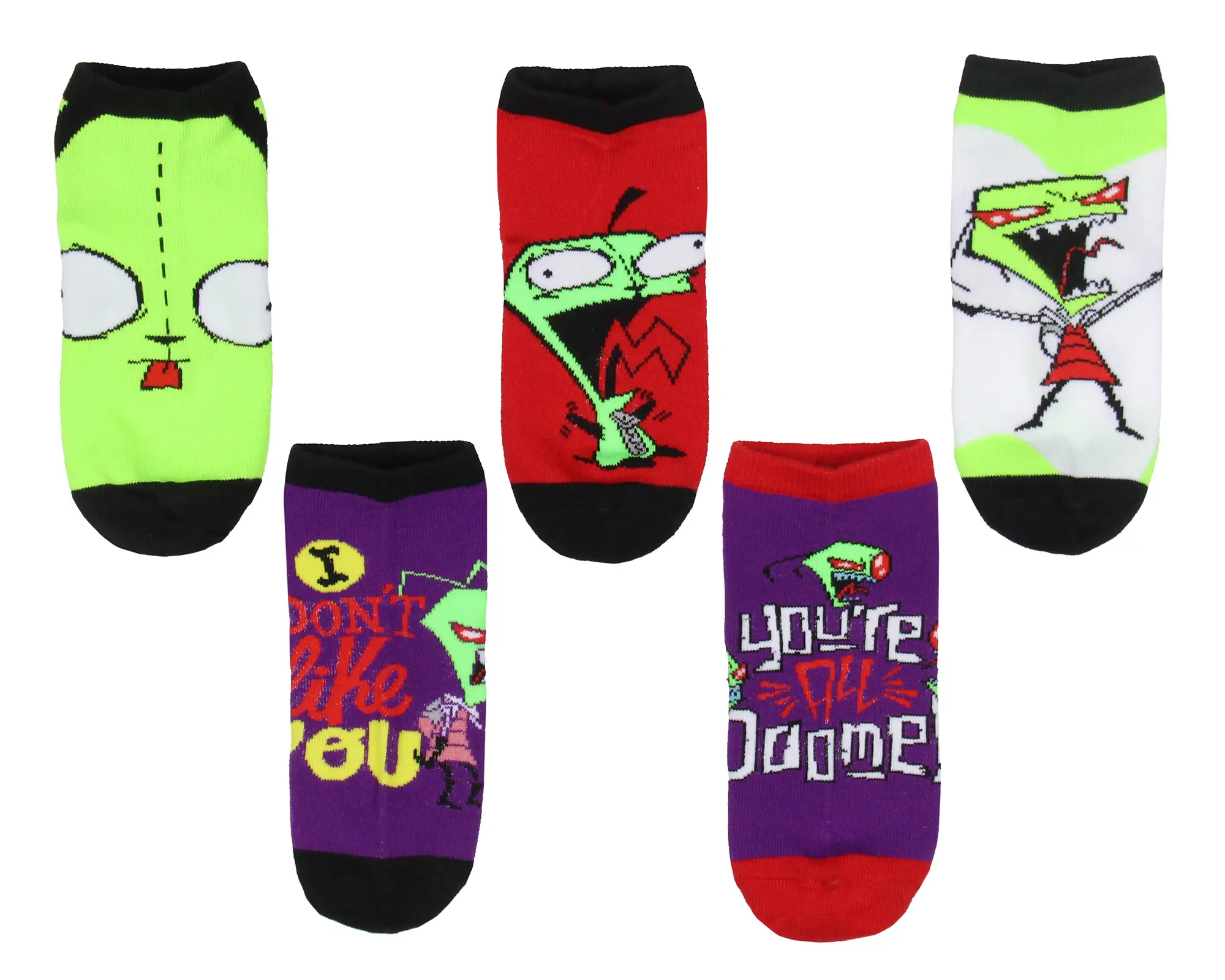 Nickelodeon Invader Zim Adult Socks Gir Character Face And Sayings Mix And Match Ankle Socks 5 Pairs, Breathable Socks, Bioworld, Fan-Favorite Moments, Fans Of Invader Zim