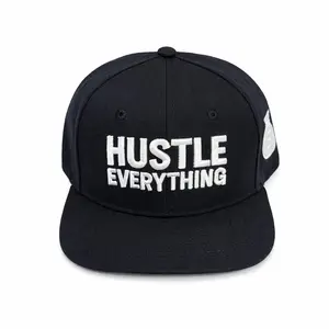 Hustle Everything Embroider Snapback - 3D Puff Embroidery Black Cap with White Text Classic Fit for Bold Design Lovers