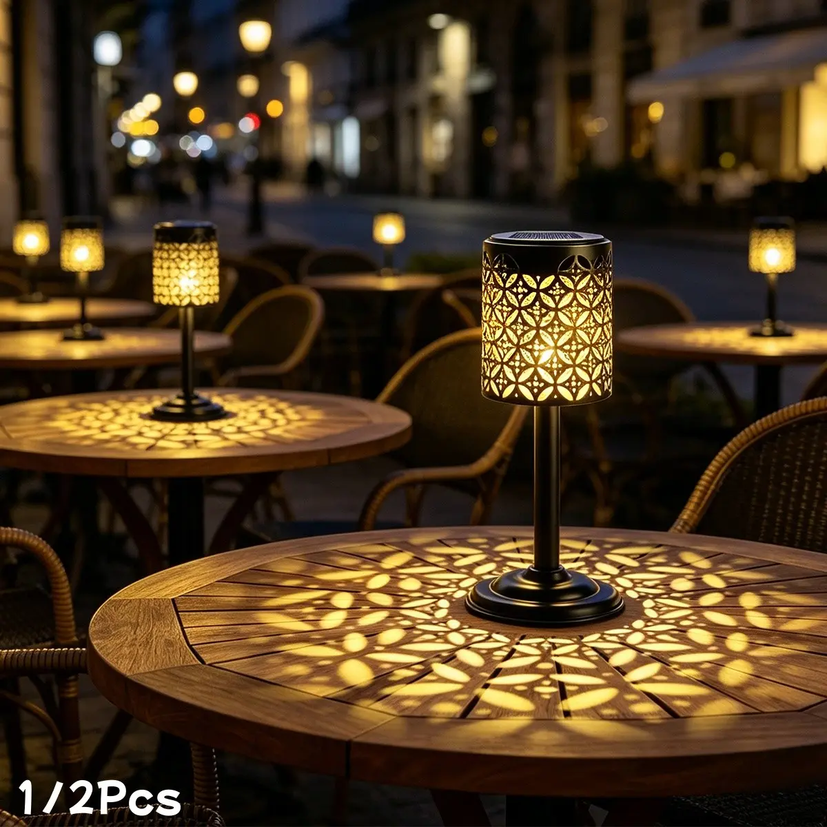 New Solar Projector Table Lamp, Outdoor Solar Projection Decorative Light, Iron Lattice Design, Suitable for Bedroom, Patio, Garden, Yard