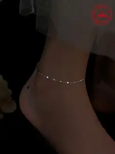 S925 Sterling Silver Simple Geometric Design Adjustable Anklet for Women, Fashion Jewelry for Party, Daily Clothing Decor, Trendy All-match & Exquisite Jewelry for Gift