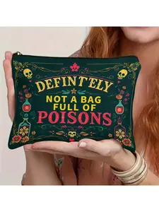 Funny Gothic Makeup Bag - Definitely Not a Bag Full of Poisons Cosmetic Pouch - Vintage Skull and Potion Bottle Design - Spooky Halloween Travel Organizer for Women, Witches, or Goth Aesthetics - Zippered Toiletry Bag