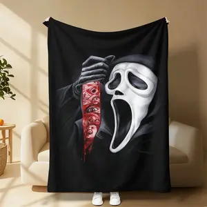 Countdown Sale! Scream Ghost Face Horror Movie Flannel Blanket, Lightweight Warm All Season Throw Blanket, Multi-use for Sofa Bed Office Camping Travel, Cool Themed Gift for Horror Fans Friends Kids