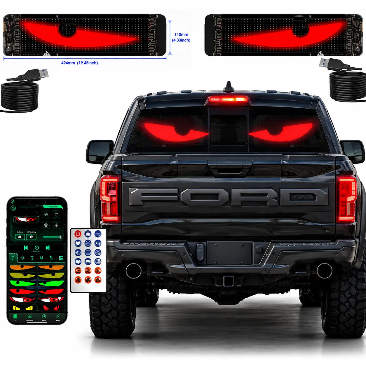 2 Pack DIY Flexible LED Matrix Panel for Cars 19.37 x 4.33 inches - Waterproof Bluetooth RGB Sign, Custom Scrolling Text Display with App Control, Interior & Exterior Car Light Decoration, USB Powered 5V