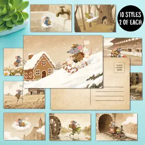 20pcs vintage watercolor mouse Postman All Occasion Postcard, Letter Box Postbox, retro rat Everyday Gift for Anyone, Congratulate, thank you, positive affirmation