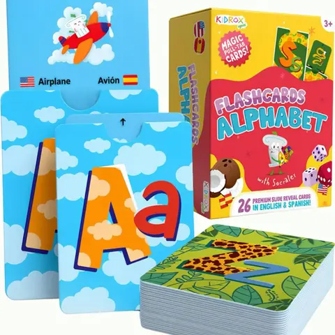 Kidrox Alphabet Flash Cards for Toddlers 2+ Years Old in English & Spanish