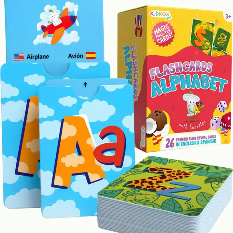 Kidrox Alphabet Flash Cards for Toddlers 2+ Years Old in English & Spanish