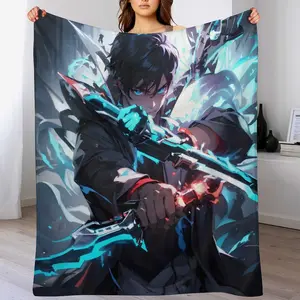 Ultra-Soft Anime Solo Leveling Flannel Throw Blanket | Shrink-Resistant & Machine Washable Cozy Bedding  | Perfect All-Season Gift, Couch & Movie Night Essentials