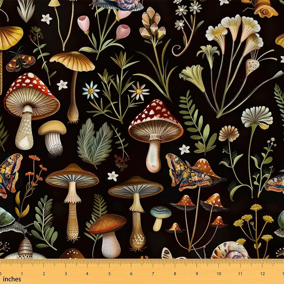 Cute Mushroom Fabric Kawaii Fungus Fabric Chairs,Multicolor,Polyester,Upholstery Fabric,Foliage Pattern Soft Flannel