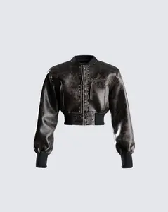 Ada Black Faux Leather Crop Jacket