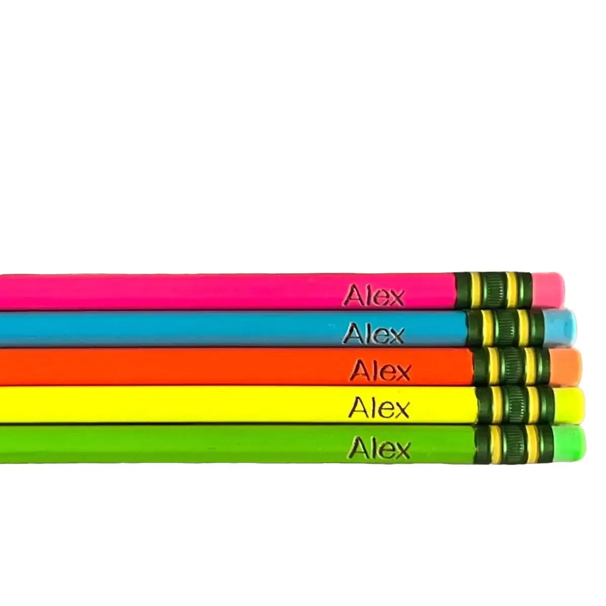 Set of 5 NEON Ticonderoga Personalized Pencils - Custom Engraved with Your Name