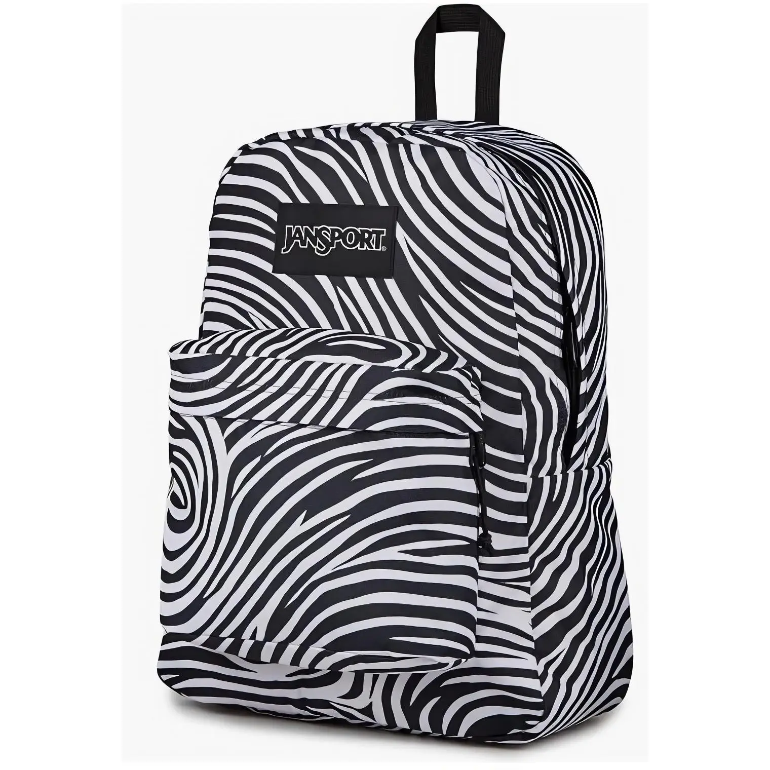 Jansport Superbreak SWIRLIES Backpack - Black with Zebra Print Design - Ideal for Daily Use and School