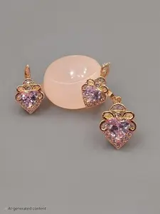 Elegant 18 Karat Gold-Plated 18 Inches Fashion Necklace Pendant & Heart-Shaped Earrings Set for Women - Versatile Chain Necklace Pendant & Drop Earrings Not a water resistant