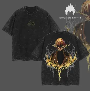 Zenitsu - Demon Slayer Anime Double Printed Vintage Washed Unisex Oversize Anime Manga Washed Heavyweight Cotton T-shirt, gifts For Anime Fan, Anime Lover