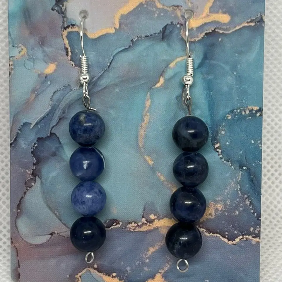 Handmade 8mm Sodalite 4 bead Crystal Earrings