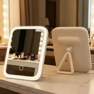 Portable LED Smart Makeup Mirror, Desktop 360 Degree Lighted Flat Mirror, Adjustable Lighted Mirror, Small and Convenient, Travel Makeup Choice, Dormitory Makeup Option