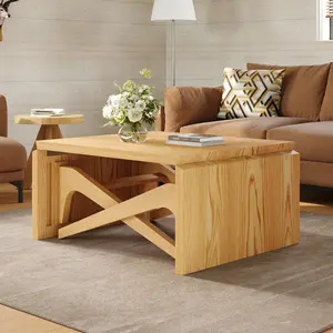 Transformer coffee table, 2 in 1 table, Expandable dining table, Natural wood, Variable height