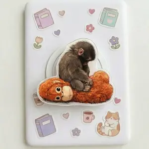 Team Punch Magnetic Phone Grip Sleepy Macaque on Plushie, Kindle Holder Magsafe Compatible Kawaii Aesthetic High-quality Print Removable Gift for Bookworms