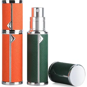 2 count Travel Perfume Bottle Refillable, Cologne Travel Size Atomizer Bottle,Refill Perfume Dispenser Container,Mini  Pump Scent Case For Men And Women, 5ml (Dark Green & Orange)