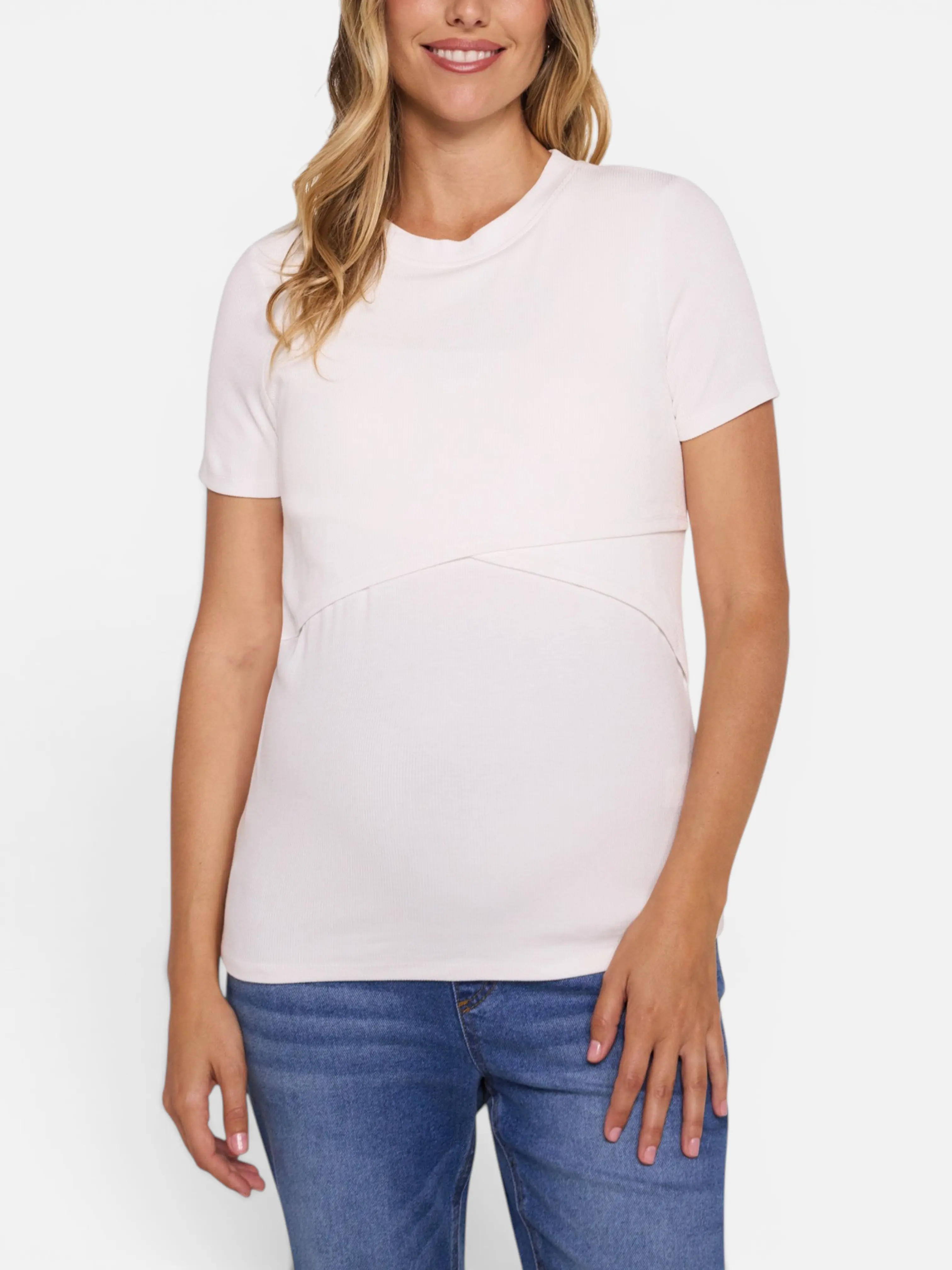 Motherhood Maternity Women's Crew Neck Cross Over Nursing Maternity Short Sleeve Top - Pregnancy & Postpartum Top