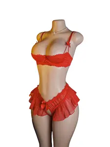 Women's Lace Lingerie Underwear Set, Half Cup Push-Up Bra & Mesh Panties, Sexy Bikini Set, Bow Detail, Romantic Valentine's Gift, Perfect for Dates