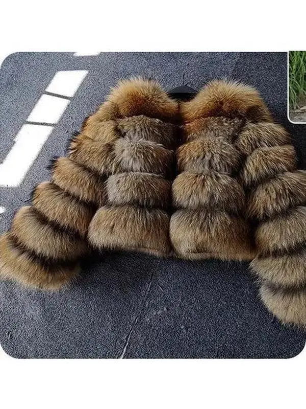 Luxury Women's Faux Raccoon Fur Coat Jacket